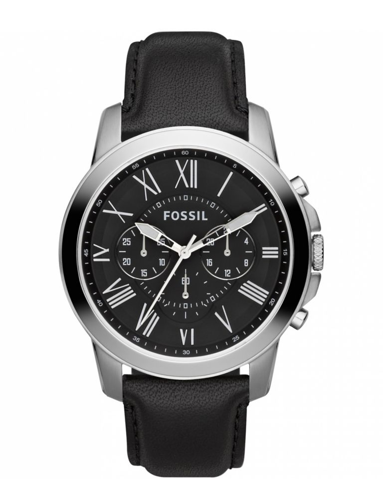 Fossil Grant Black Leather Chronograph Watch 1 of 4