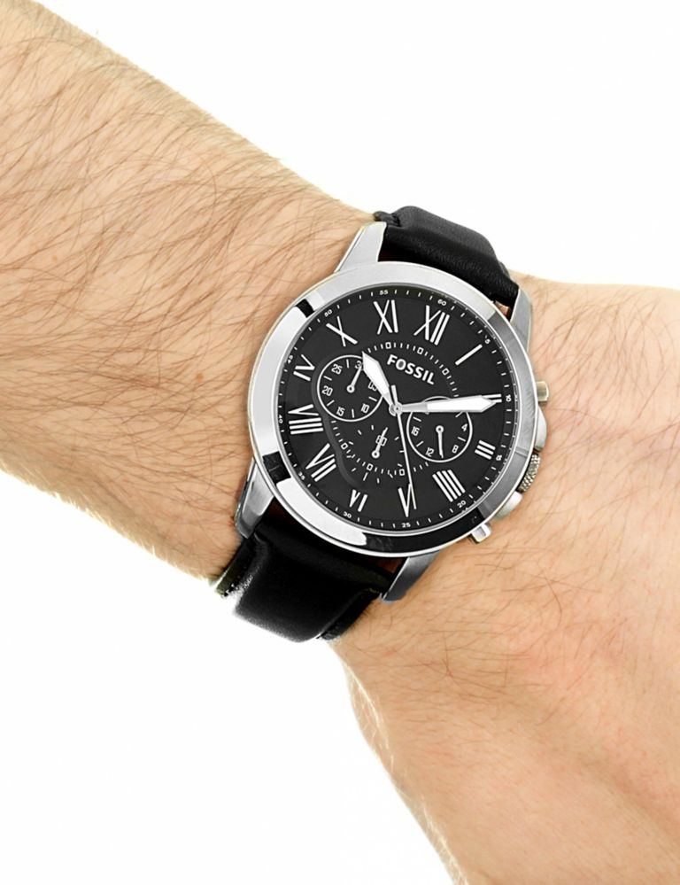 Fossil Grant Black Leather Chronograph Watch 4 of 4