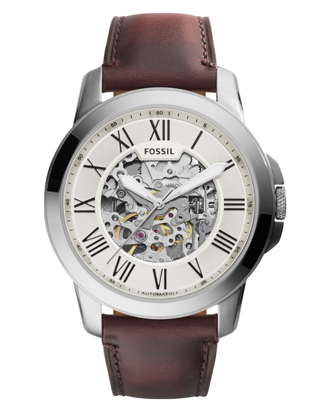 Fossil Grant Brown Leather Chronograph Automatic Watch | Fossil | M&S