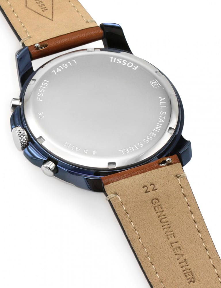 Fossil men's grant stainless steel shop and leather chronograph quartz watch