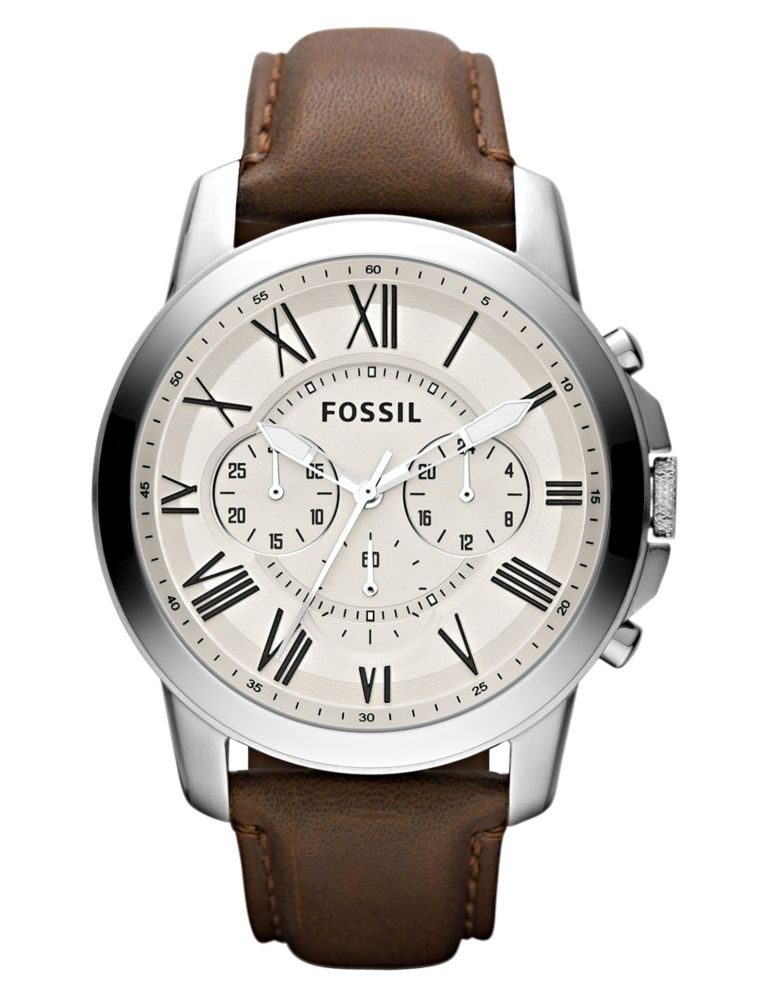 Fossil Grant Leather Analogue Quartz Watch 1 of 3
