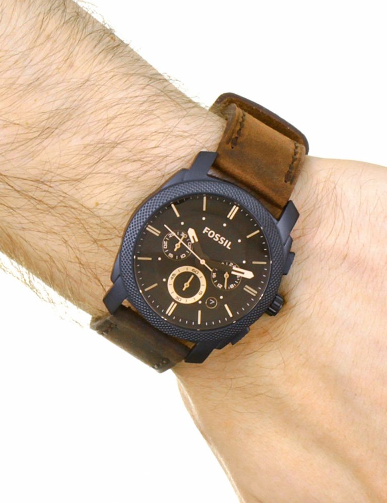 Fossil Machine Brown Leather Chronograph Watch Gift Set 4 of 4