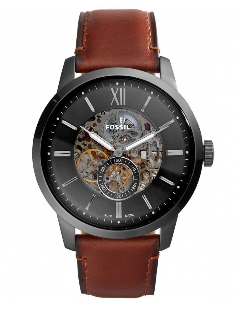 Fossil Townsman Brown Leather Automatic Watch 1 of 5