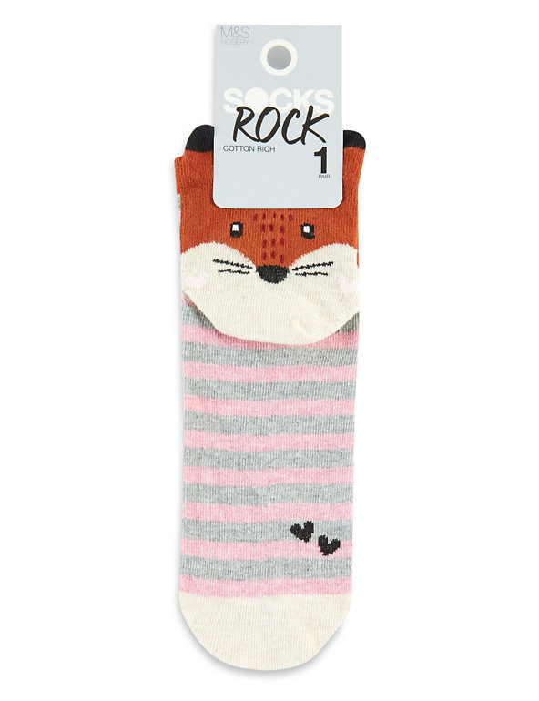 Fox Character & Striped Ankle Socks Image 1 of 2