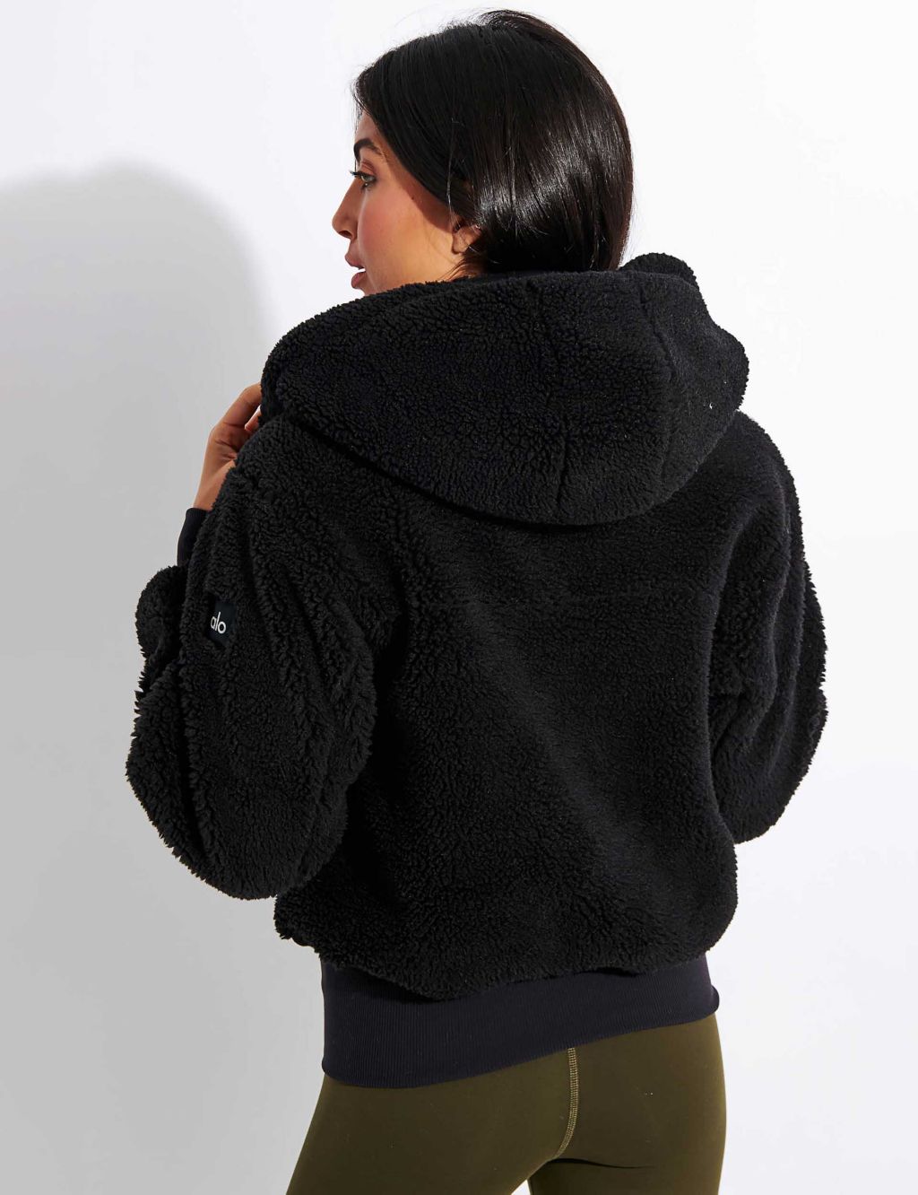 Alo Yoga Foxy Sherpa Hooded Jacket In Black