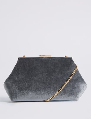 Grey velvet outlet clutch bag