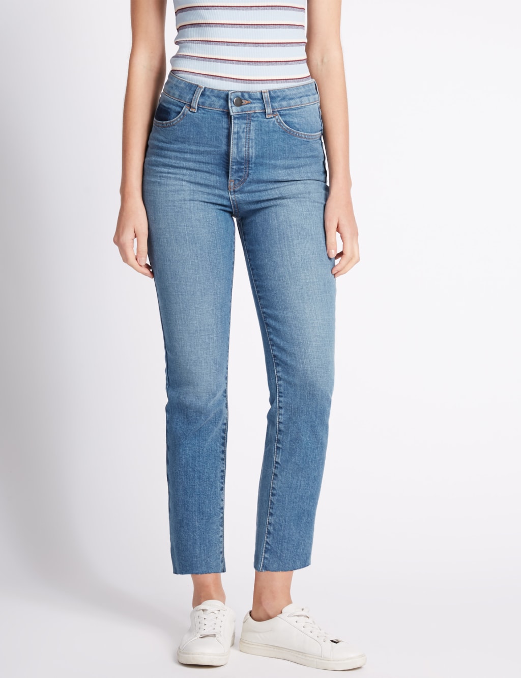 Frayed ankle top grazer jeans