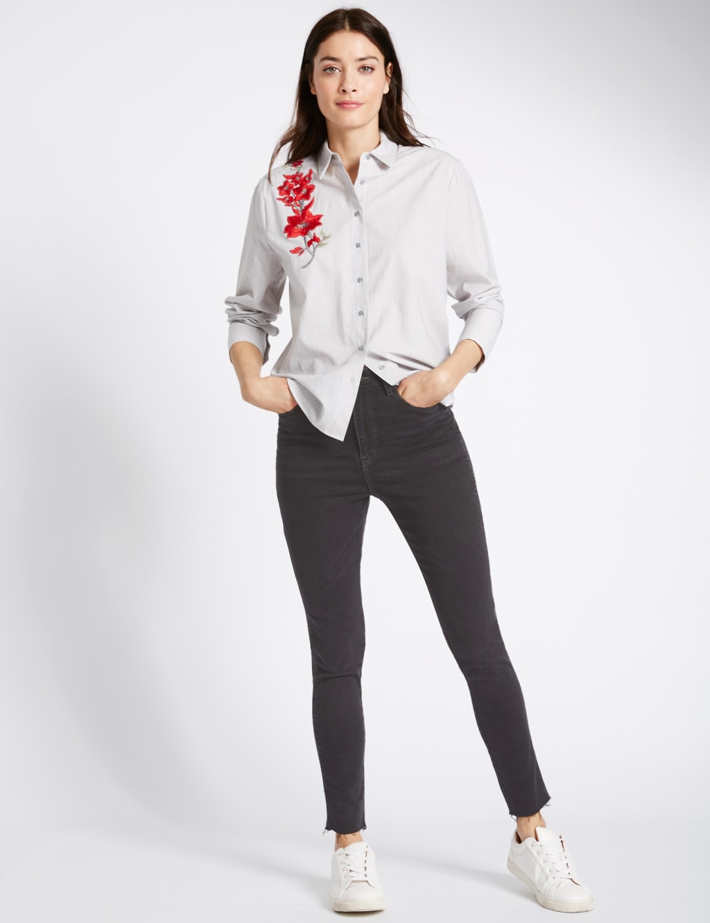 Women's black jeans frayed hem on sale