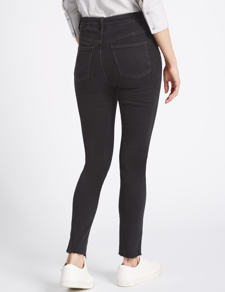High waisted frayed jeans sale