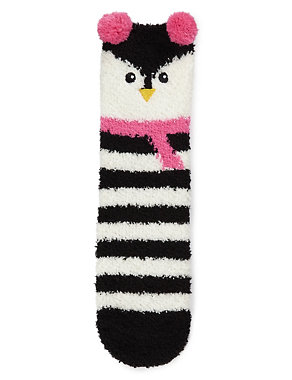 Freshfeet™ Penguin Design Slipper Socks with Silver Technology (5-14 Years) Image 2 of 3