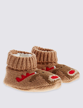 Freshfeet™ Reindeer Knitted Booties (0-24 Months) Image 2 of 3
