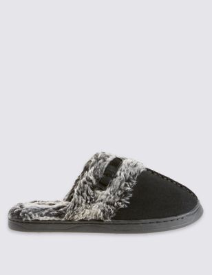 Freshfeet™ Suede Faux Fur Trim Mule Clogs with Silver Technology Image 2 of 6