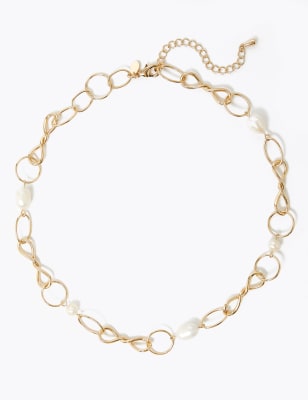 Freshwater Pearl Twist Chain Link Necklace M&S Collection M&S