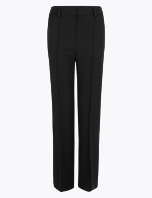 high waisted black straight leg trousers