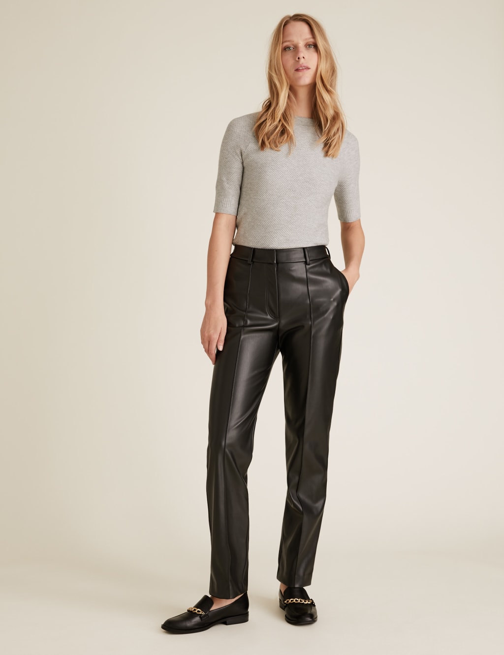 Marks and spencer leather trousers on sale