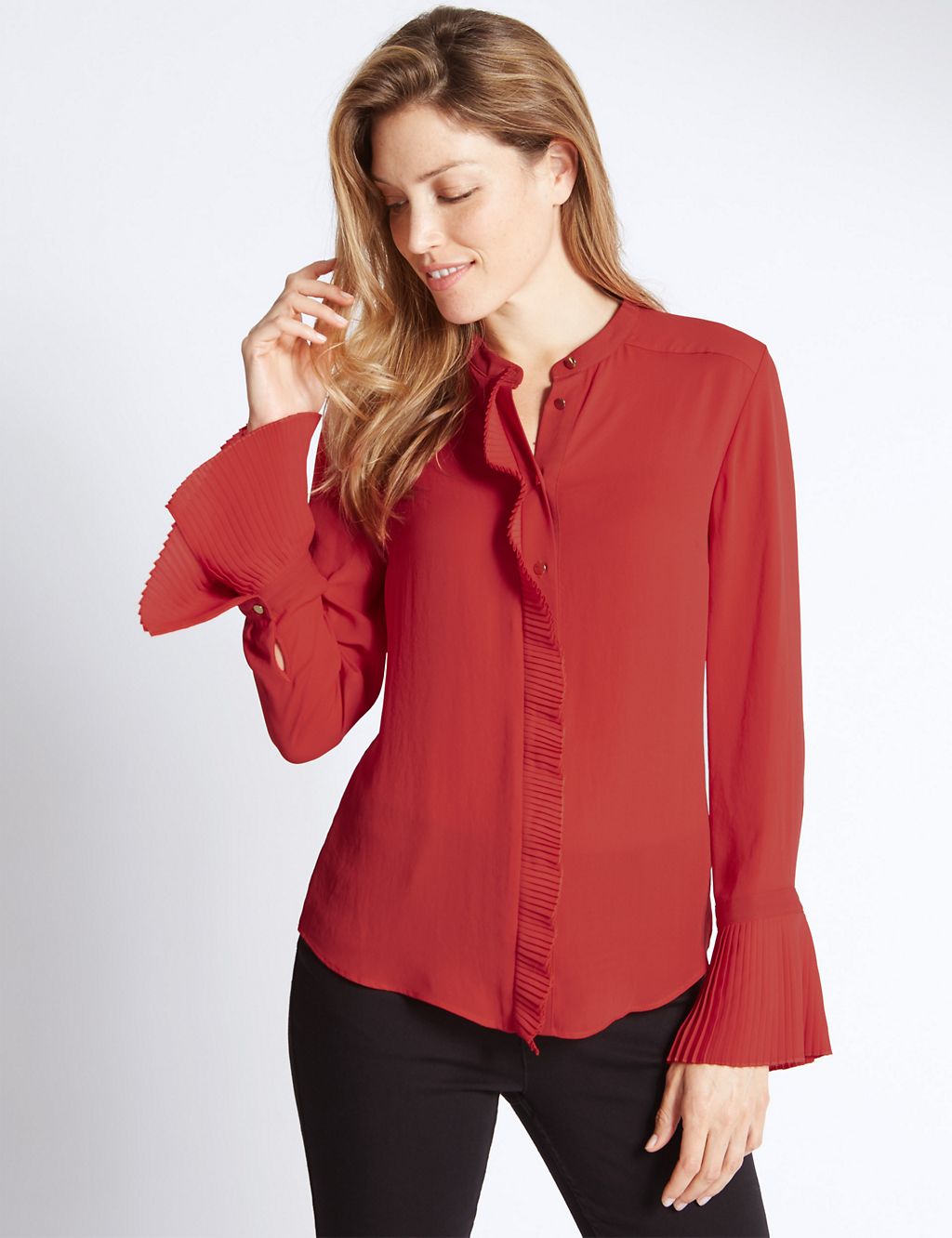 Frill Collared Neck Long Sleeve Blouse 3 of 4