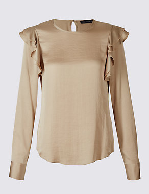 Frill Shoulder Round Neck Shell Top Image 2 of 5
