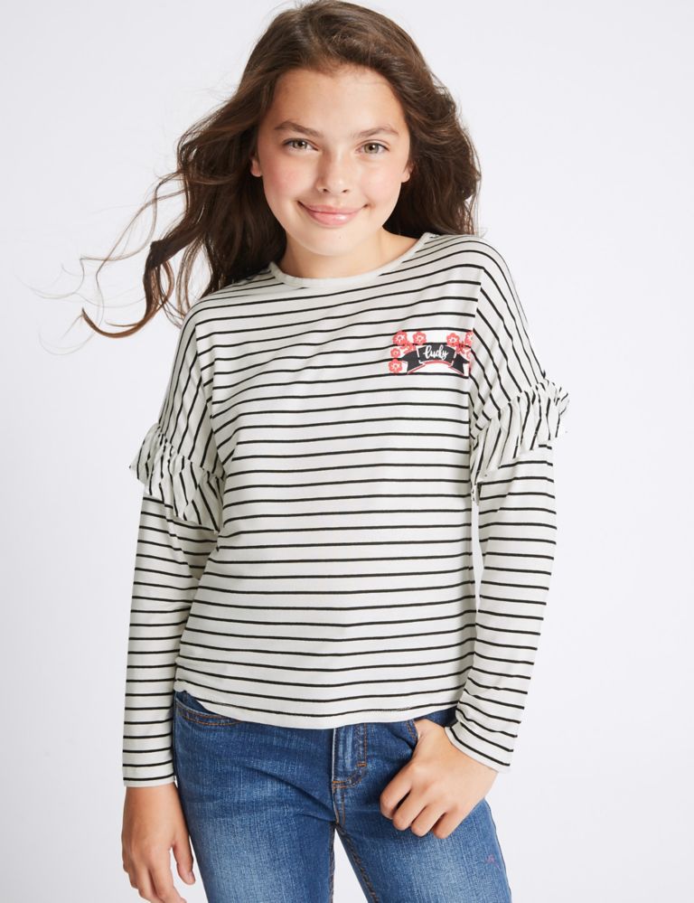 Frill Sleeve Striped Top (3-14 Years) 1 of 3