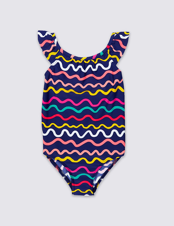 Frill Sleeve Wave Print Swimsuit (0-5 Years) Image 1 of 2