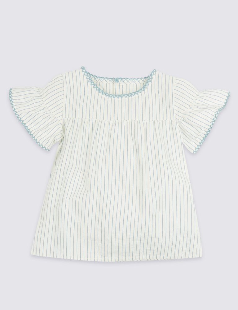 Frill Woven Pure Cotton Striped Top 1 of 3