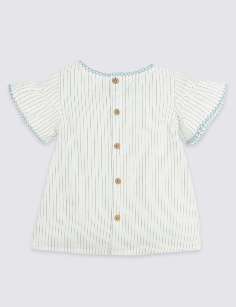 Frill Woven Pure Cotton Striped Top 2 of 3