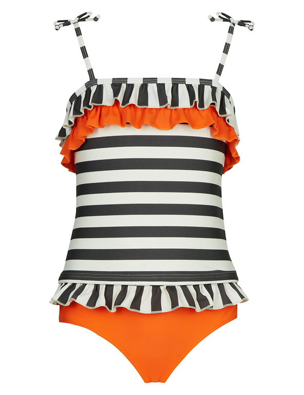 Frilled & Striped Tankini with Chlorine Resistant (5-14 Years) Image 1 of 2