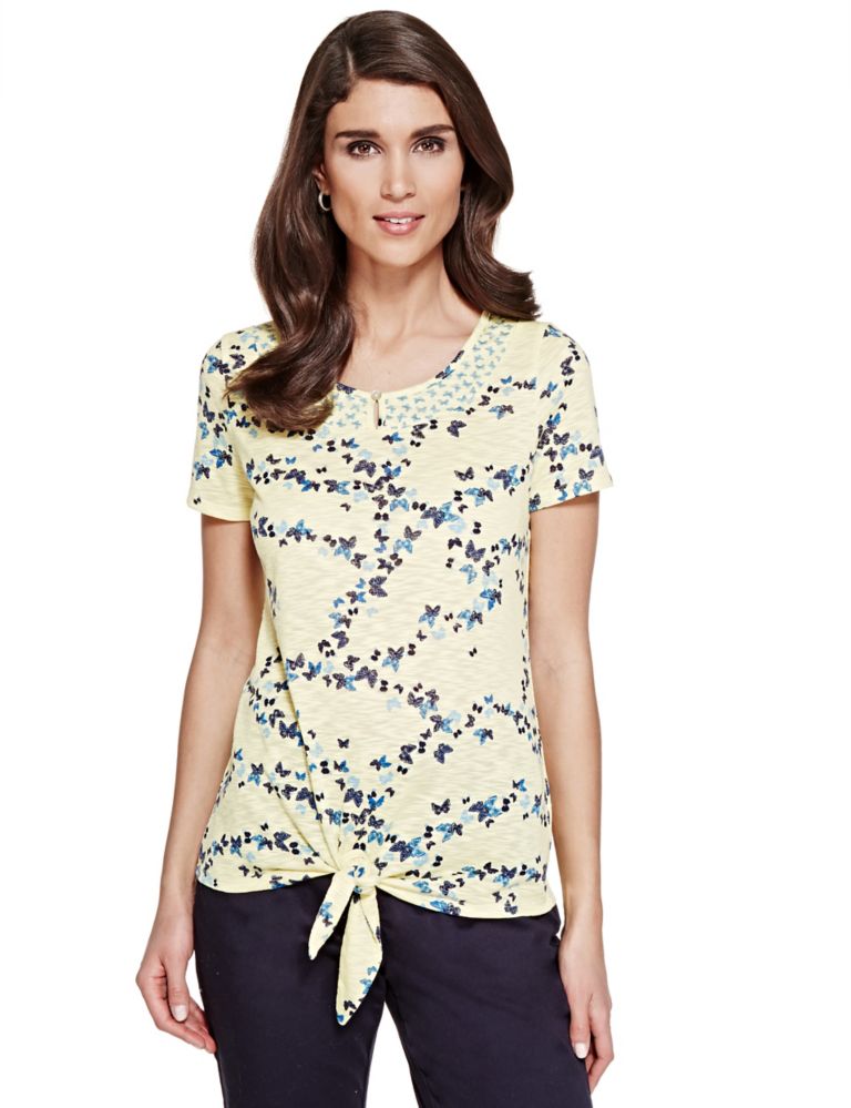 Front Knot Butterfly Print T-Shirt 1 of 5