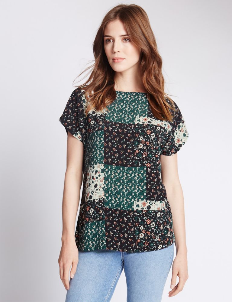 Front Patch Floral Print Jersey Top 1 of 3