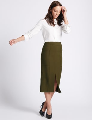 Front Split Patch Pocket Pencil Midi Skirt M S Collection M S