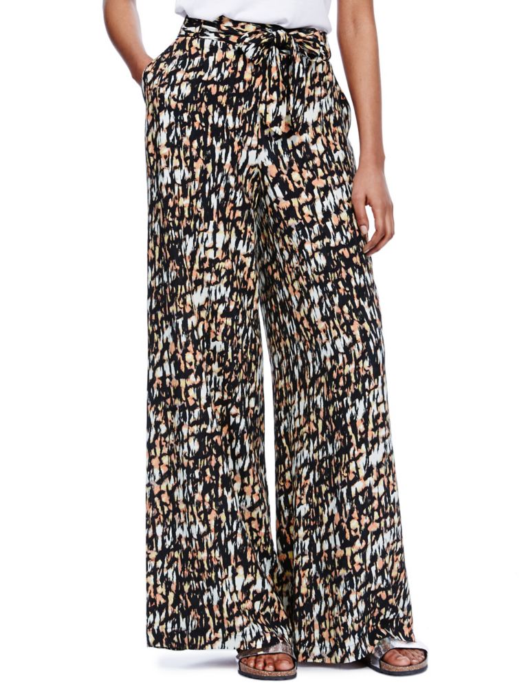 Front Tie Animal Print Wide Leg Trousers 1 of 3