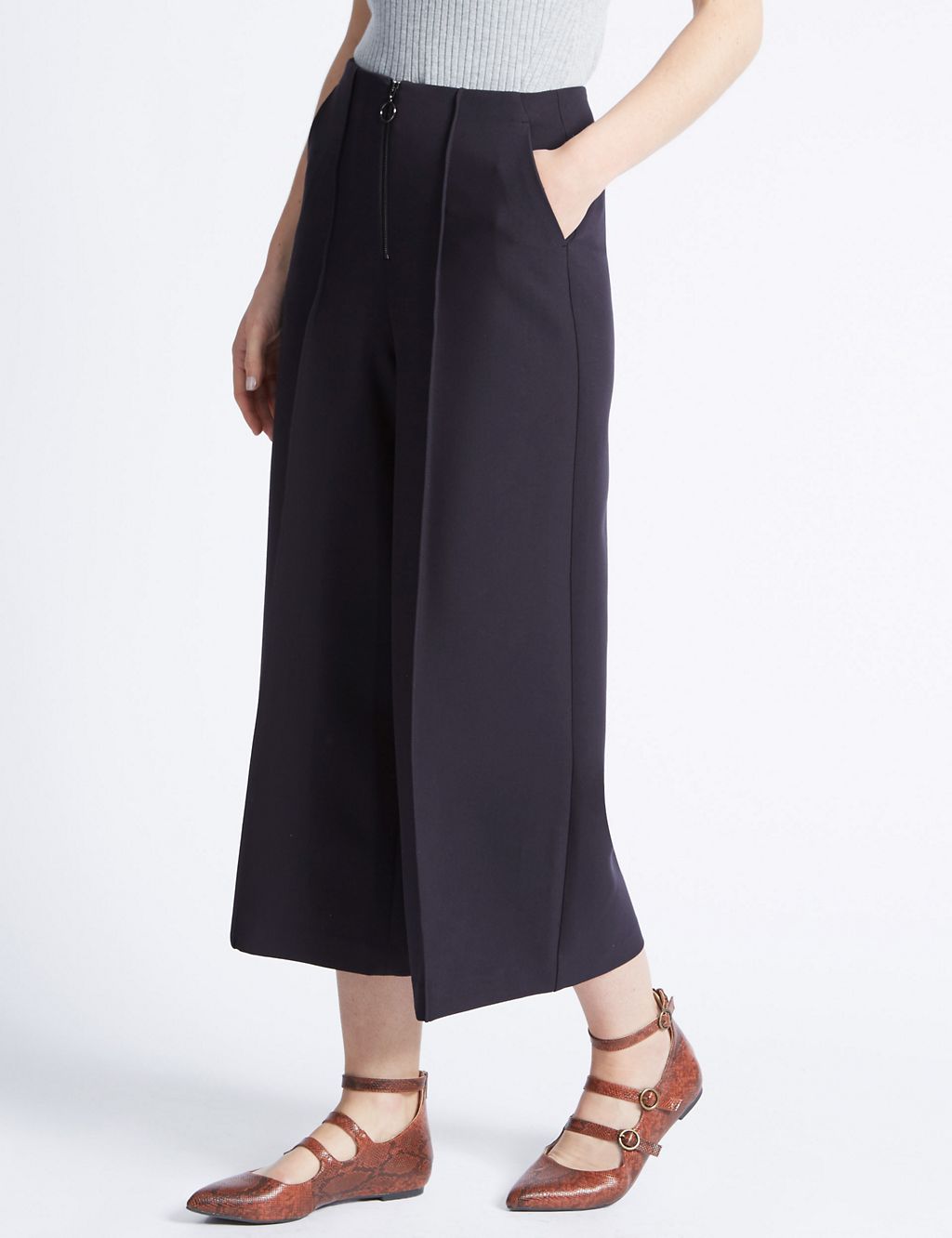 Front Zip Wide Leg Cropped Trousers 3 of 3