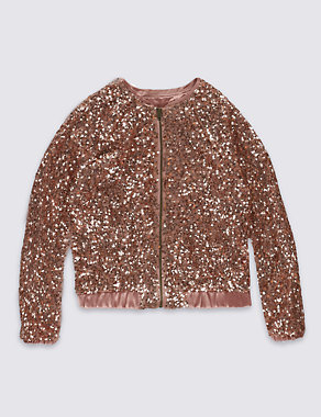 Front Zipped Sequin Jacket (4-14 Years) Image 2 of 3