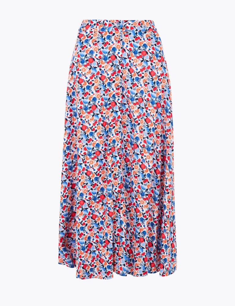 Fruit Print Button Front Midi A-Line Skirt 1 of 1