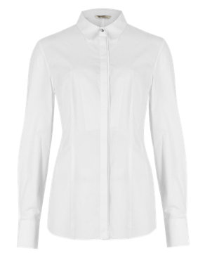 Fuller Bust Cotton Rich Collared Neck Shirt Image 2 of 5