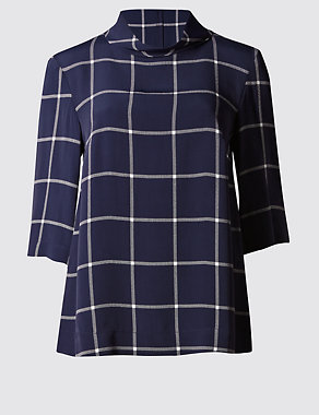 Funnel Neck Checked Blouse Image 2 of 4