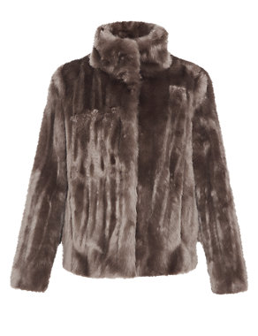 Funnel Neck Faux Fur Panelled Coat Image 2 of 9