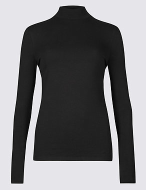 Funnel Neck Long Sleeve Fitted T-Shirt Image 2 of 4