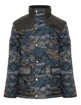 Funnel Neck Shower Resistant Camouflage Quilted Jacket Image 2 of 5