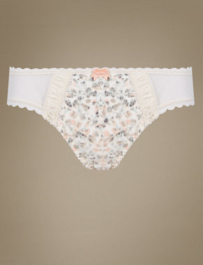 Gathered Satin Printed Low Rise Brazilian Knickers Image 2 of 3
