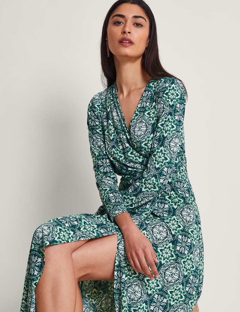 Geo Print V-Neck Midi Wrap Dress 3 of 5