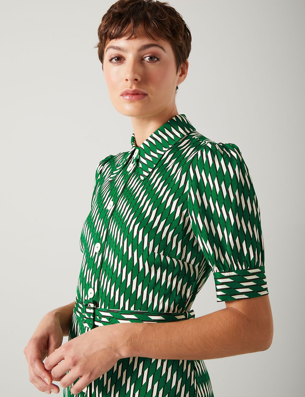 Geometric Belted Midi Shirt Dress 2 of 4