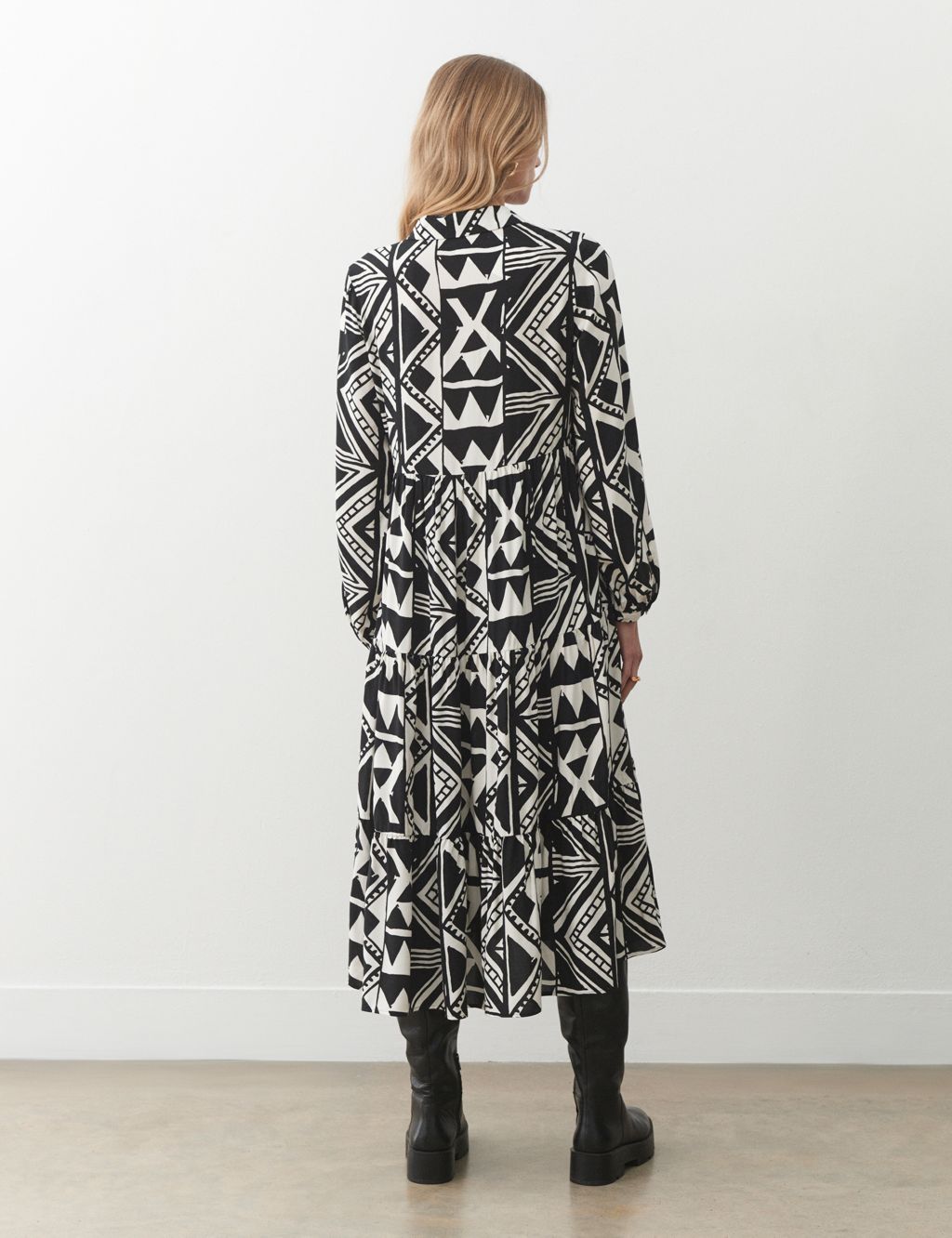 Geometric Collared Midi Tiered Dress | Finery London | M&S