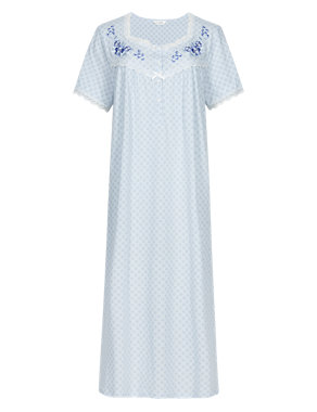 Geometric Floral Embroidered Nightdress Image 2 of 4