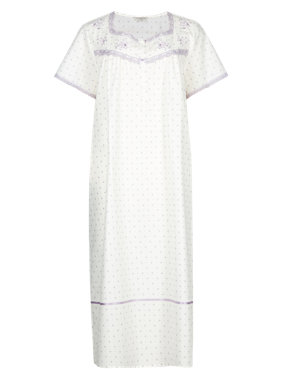 Geometric Floral Embroidered Nightdress Image 2 of 4