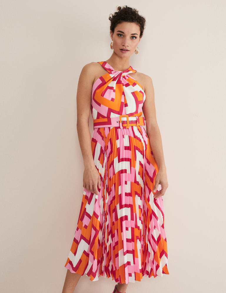 Geometric Halter Neck Midi Swing Dress Phase Eight M S