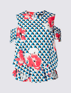 Geometric Print Cold Shoulder Shell Top Image 2 of 5