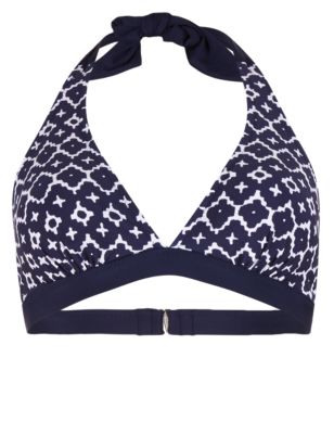 Geometric Print Halterneck Padded Bikini Top | M&S Collection | M&S