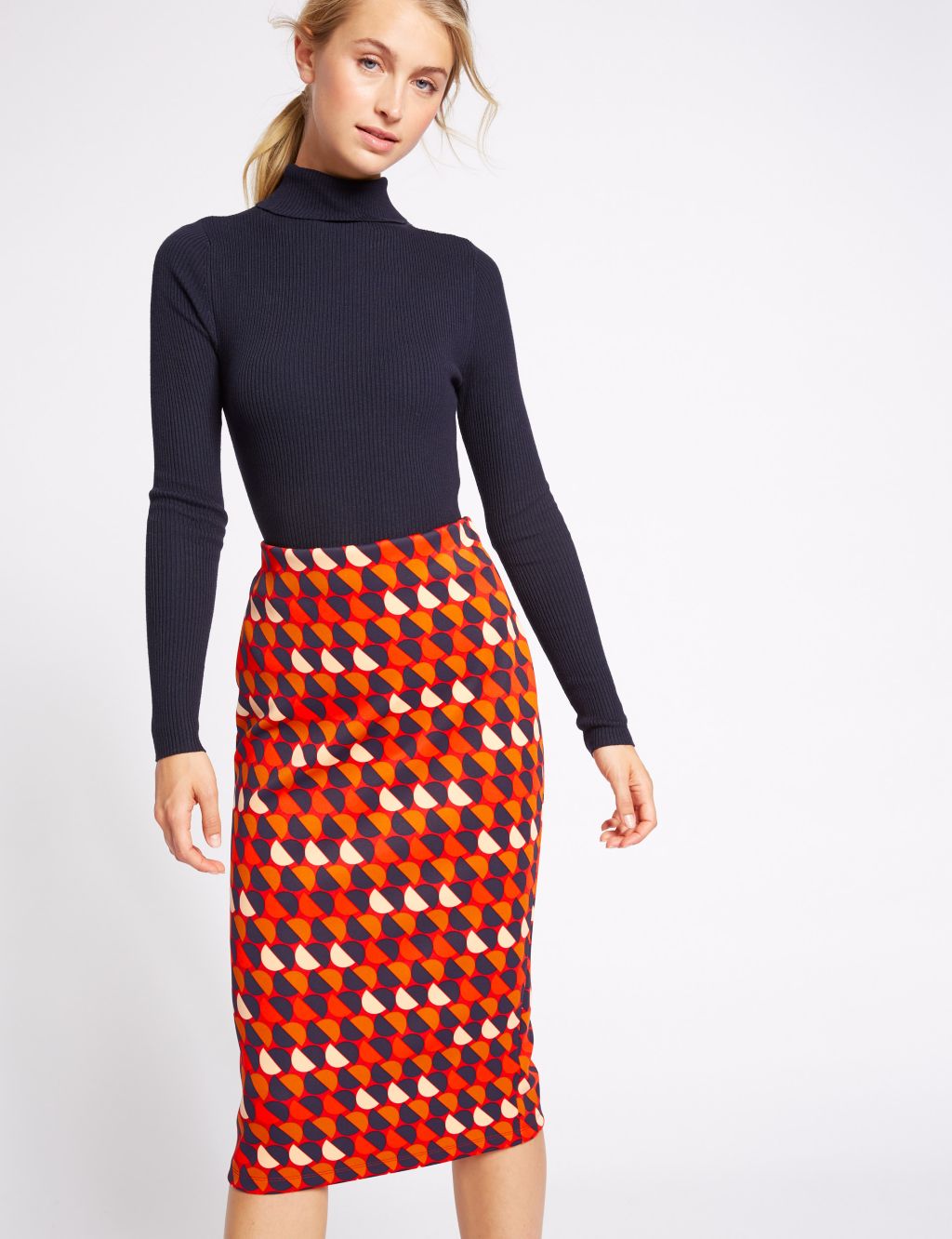 Geometric Print Jersey A-Line Midi Skirt | M&S Collection | M&S