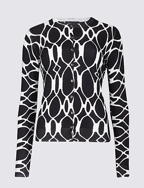 Geometric Print Round Neck Cardigan Image 2 of 5