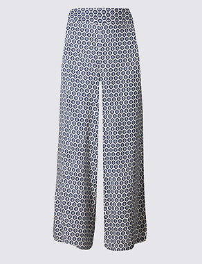 Geometric Print Wide Leg Cropped Trousers Image 2 of 3